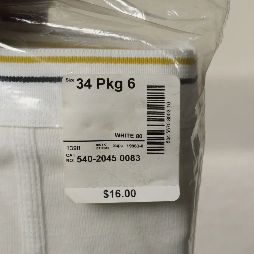 Vintage Stafford Full Cut Briefs Mens 34 6-Pack White Comfort Collection Cotton